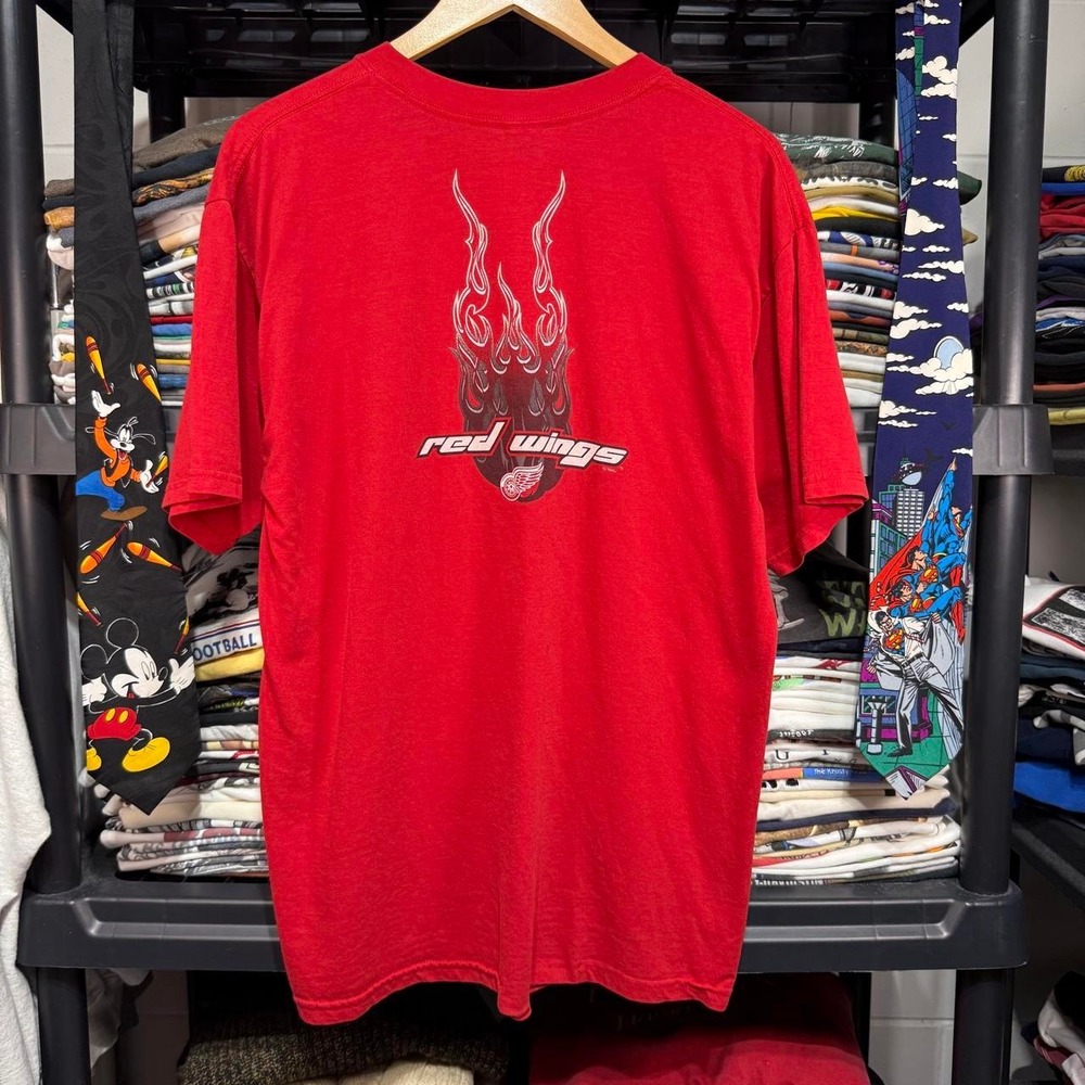 90s Red Detroit Red Wings Flames Graphic T-Shirt XL